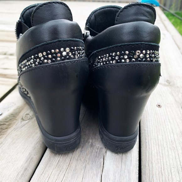GIUSEPPE ZANOTTI - Black Suede Wedge Trainer With Crystals - Picture 4 of 5